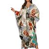 Gosunny Caftano lungo da donna, con scollo a V, estivo, da spiaggia, catena blu e rossa, Taglia unica