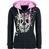 Full Volume by EMP Donna Giacca con Cappuccio Nero-Rosa con Stampa Teschio XL