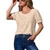 CUPSHE Top estivo da donna girocollo con occhielli in pizzo cotone top a sbuffo manica corta sangallo camicetta casual, Beige, M