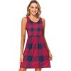 FRODOTGV Abito estivo da donna a quadri blu rosso di bufalo vestito estivo da spiaggia senza maniche abito da canottiera casual, Plaid Classico Di Bufalo Blu Rosso Disegnato A Mano, XX-Large