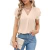 BUNSLOOM Camicetta da donna in chiffon, con maniche a sbuffo, scollo a V,, arancione, L