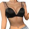 mini kitty Top sexy da donna in rete a maniche lunghe glitterato canotta abito con strass a rete abito da club vedere attraverso camicia crop top lingerie smock minigonna camicia da notte per abiti da festa San