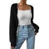 MODSGUE Cardigan da donna super cropped a maniche lunghe, bolero top, giacca aperta sul davanti, giacca corta aderente basic crop blazer Shrug estiva da donna, Nero , M