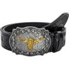 HilyBony Western-PU-Pelle-Cinture-Uomo-Donna-Cowboy-Cowgirl Longhorn-Motivo-Bull-Inciso-Fibbia-Cinture Unisex, Nero , for 33-36 waist