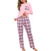 Aseniza Pigiama Donna Invernale Cotone Lungo Pigiama da Donna Due Pezzi Manica Lunga e Pantaloni Lunghi a Quadri Pigiami con Tasca