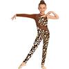 Chaoyinn Tuta Intera da Ginnastica Artistica Bambina Body Danza Classica Moterna Monospalla Leotards Body da Pattinaggio Artistico Bodysuit Tutina Elegante Leopardo 7-8 anni
