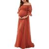 FANSU Vestito Premaman Shooting Foto in Chiffon Leggero Vestito di maternità Maxi-Lungo Spalla Snudata per Servizio Fotografico Premaman Cerimonia (Rosso Mattone,XL)