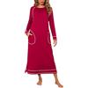Litherday Camicia da Notte Donna Lunga Tasche Spacco Laterale Rosso Vino M