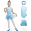 JiAmy Body da danza per ragazze, 4 pezzi, con gonna rimovibile, colore sfumato, vestito da danza con collant elastici 4-12 anni, Blu, 11-12 anni