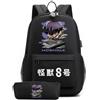 Huacaiyu Anime Kaiju No.8 Zaino + Astuccio 2pcs Set Cosplay Kafka Soshiro Mina Multifunzione Zaino da Viaggio Bookbag con serratura Daypack Borsa da Scuola Nero