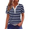 YUTILA Maglietta da donna a righe maniche a 3/4, scollo a V, in cotone, a maniche lunghe, basic casual, Streetwear Henley, Blu Scuro Manica Corta, S
