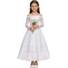 Freebily Abito da Cerimonia Compleanno Prima Comunione Battesimo Bambina Vestito da Ballo Matrimonio Damigella d'Onore Manica Lunga Vestito Natale Carnevale Cocktail