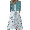Mrat Abito elegante da donna, due pezzi, cardigan, a maniche corte, cardigan corto con stampa floreale, maxi abiti estivi casual, da donna, lavoro, ufficio, matrimoni, ospiti, damigella d'onore, feste