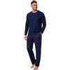 HEYO - Pigiama lungo da uomo, 100% cotone, set da due pezzi, a maniche lunghe, pantaloni lunghi a scacchi, Blu scuro, L