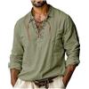 YOSUWOAI Camicia da pirata da uomo, camicia medievale, con lacci, risvolto, per il tempo libero, tinta unita, a maniche lunghe, camicia medievale, rinascimentale, camicia vichinga, colletto alto