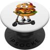 Cartoon Burger Fast Food Humor Divertente disegno del fumetto cheeseburger equitazione scooter PopSockets PopGrip Adesivo
