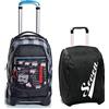 Seven Trolley Scuola Jack 2WD SPACE CHECK, Nero, Zaino Scuola Sganciabile + Copritrolley Antipioggia Impermeabile