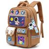 Amythe Zaino Bambino Scuola Elementare 8-12 Anni - Zaino Ergonomico Leggero con Strisce Riflettenti, Scomparto A4, Oxford 600g - Astronauta per Rientro a Scuola -Marrone