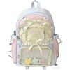 JIABAOZ Ita Bag Zaino, Zaino Kawaii Y2K con Tasche Trasparenti, Grande Capacità, Zaino Scuola Estetico per Ragazze, con Ciondolo in Peluche (Blu)