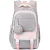 WANWEN Zaino Scuola Elementare Bambina Kawaii, Zaino Scuola Superiore Ragazza Aesthetic, Leggero e Traspirante, per la Scuola, i Viaggi e l'Uso Quotidiano (Grigio)