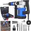 BRIEFNESS Martello perforatore rotativo da 1500 W-6 velocità regolabili, 4 funzioni, martello demolitore elettrico con scalpelli SDS Plus e punte da trapano e custodia