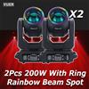 Yuer 2 Pz/lotto 200W LED Luce A Testa Mobile Con Anello Fascio + Spot + 18 Prismi Rotanti + Effetto Arcobaleno Dmx Effetto Luce Della Fase Luce Discoteca Dj