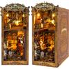 zuuton Kit di angolo per libri magici fai-da-te Casa delle bambole in miniatura con luce a LED Puzzle 3D Costruzione di modelli Scaffale in legno Fermalibri Giocattolo Regali per adulti