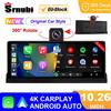 Srnubi 10,26" Dvr per auto 4K Carplay Android Auto 360 ° Registratore di guida per telecamera per camion Dashcam a doppia lente con rotazione WIFI FM BT