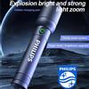 Philips 6168 Torcia con zoom ottico Torcia portatile di tipo C con 4 modalità di illuminazione per torcia da campeggio per autodifesa