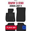 Wielganizator Tappetini in velluto per auto BMW 3 E91 station wagon touring (2004-2011) -Set di tappetini per auto neri (4 pezzi)