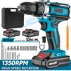 NONE Cacciavite a percussione a batteria Trapano portatile Utensile elettrico 32 Impostazione di coppia Cacciavite elettrico a 2 velocità con 2 batterie Strumento