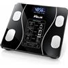 NONE Don Feliz Smart Scale con App fino a 180 kg, Bilancia Digitale da Bagno in Vetro Temperato con 4 Elettrodi, Monitoraggio del Grasso Corporeo, Massa Muscolare e Composizione Corporea, 26×26 cm, Nero
