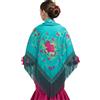 NONE Scialle flamenco turchese con bouganville e ricami floreali dorati