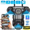 Telecamera IP WiFi V380 Pro per Esterni, 12MP 6K con Tre Obiettivi e Tre Schermi, Monitor di Sicurezza con Visione Notturna, Impermeabile, Telecamere CCTV