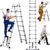 BRIEFNESS Telescopica Scala A Pieghevole 3.8-5M Acciaio Inox Struttura A Estensione con Barra Stabilizzatrice 150kg Casa Ufficio Soffitta