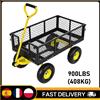 zollor Carrello da Giardino in Acciaio Resistente 900LBS, 2-in-1 con Pianale a Rete e Funzione Ribaltabile, Ruote da 10'' 180 ° Maniglia per attrezzi da giardino, fattoria e prato