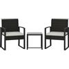 NONE Set Bistrot in Rattan, Arredamento da Esterno in 3 Pezzi con 2 Sedie da Giardino e Tavolino, Cuscini Rimovibili, Bianco Crema