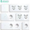 BSEED Interruttore della luce tattile BSEED Presa a muro standard UE con pannello in cristallo USB Type-C Spine di alimentazione di colore bianco Interruttore 1/2/3Gang