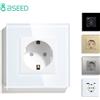 BSEED Spina doppia presa a muro singola standard UE con prese triple con pannello in cristallo bianco nero 16A 110 V-250 V