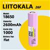 LiitoKala 26F 18650 2600mAh Batteria ricaricabile 3.7V ICR18650-26F Alto scarico 20A per torcia frontale Torcia elettrica Accumulatori e caricabatterie di riserva
