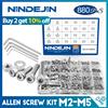 NINDEJIN 880pcs Kit assortimento di viti a esagono incassato esagonale M2 M3 M4 M5 Set di bulloni e dadi a testa tonda piatta in acciaio inossidabile