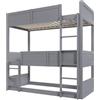Azkoeesy Letto a Castello a 3 Posti 90 x 200 cm, Parapetto di Sicurezza e Doghe a Rete, Struttura Robusta in Legno di Pino, Colore Bianco, per Cameretta e Adolescenti (Grigio Con Recinzione)