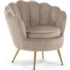 SIEDITI FUORI E DENTRO Poltrona Imbottita con schienale a conchiglia in velluto con gambe cromate dorate, poltrona da salotto e camera da letto design vintage e retrò Perla (Gambe Oro, Velluto Beige)