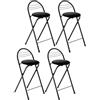 Amveya Set di 4 Sgabello Pieghevole in Metallo con Seduta in Morbido Velluto, Portatile Sedia Nera con Schienale e Poggiapiedi, Sgabelli da Bar, Cucina, Giardino, Altezza 60 cm