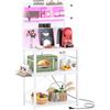 iSunirm Scaffale Cucina con Multipresa,Supporto per Forno a Microonde con Striscia Luminosa a LED,Portaoggetti a 5 Ripiani con 6 Ganci per Bar,40 x 60 x 147 cm,Bianco