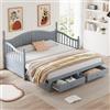 Wyibwy Divano letto estraibile in legno massello 90(180) x190 cm, con colonne romane, con schienale e braccioli curvi, divano letto 2 posti con cassetti e rete a doghe, legno di pino, grigio