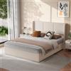 HYTKKBD Letto Matrimoniale 160x200 cm con Contenitore, Letto Imbottito in Tessuto | Struttura con Rete a Doghe e Sistema Idraulico, Ampio Spazio di Archiviazione, Testiera Morbida, Colore Beige Lino