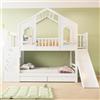 luckdect Letto a castello 90 x 200 con scivoli, letto a castello 90 x 200 cm con tetto e finestra, 2 cassetti, letto a soppalco con scala di stoccaggio, telaio in legno, letto a castello 2 posti