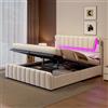 Mydtt Letto 180x200 con LED&USB, Letto Matrimoniale con Contenitore, Beige