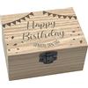 MIJOMA Scatola musicale in legno, confezione regalo in denaro: elegante scatola regalo in legno con carillon, incisione laser, perfetta per compleanni e matrimoni, circa 10 x 7 x 5 cm (Happy Birthday)